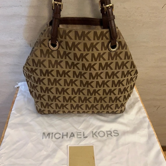 Michael Kors Jet Set Grab Tan and Brown Logo Hobo Tote - Picture 3 of 16